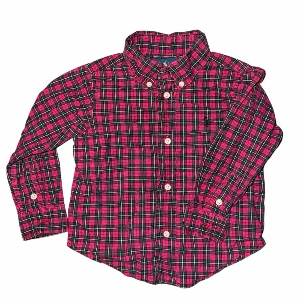 Ralph Lauren baby long sleeve button front red plaid shirt 24 months preppy